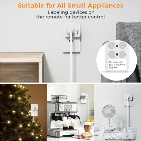 100ft (1 3 Remote Control Outlet, TESSAN Electrical Light Switch, Plug in Wall Plug with ON/Off Switch for Indoor