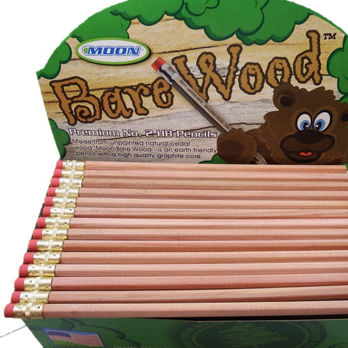 Moon Products Premium Bare Wood Natural Pencils Number 2 HB (144 pencils)