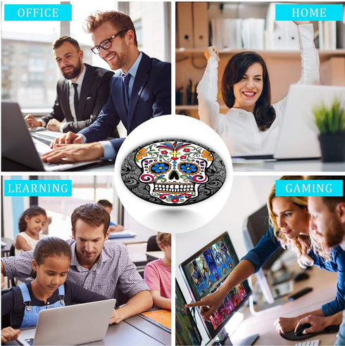 Round Mouse Pad and Coasters Set, Sugar Skull Non-Slip Rubber Mousepad for Gaming and Working