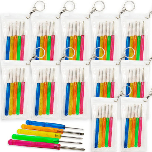 ArtCreativity 5 PC Mini Screwdriver Keychain Set, Pack of 12 with Portable Pouch, Birthday Party Favors