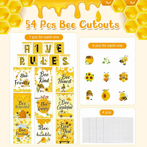 Harloon 54 Pcs Bee Classroom Decorations - Summer Motivational Posters and Inspirational Wall Arts for Teachers
