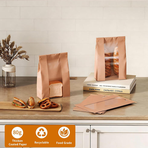 100Pcs 13.78.23.7in 80g 100 Sourdough Bread Bags with Window Bread Bags for Homemade Bread, Thick Coated Kraft