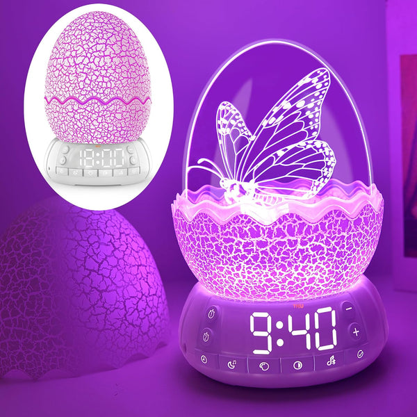 MTDYHY Butterfly Night Light Sleep Lamp with Lullaby White Noise, Digital Clock Alarm