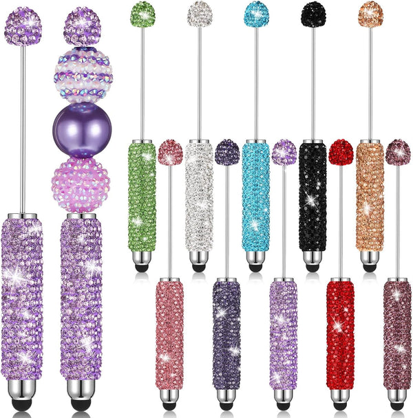 Tondiamo 10 Pcs Glitter Beadable Stylus Pens Diamond Full Rhinestone Bead Bling Stylus