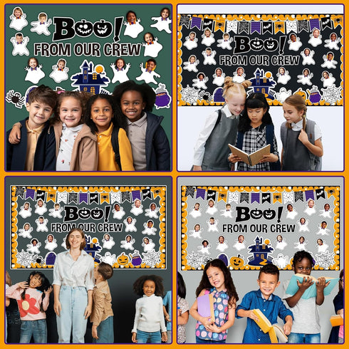Halloween Ghost Bulletin Board Cutouts, Pumpkin Castle BOO Ghost Patterned Spider Web DIY Photo Borders