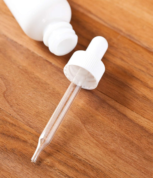 JUVITUS 1 oz Opal White Glass Boston Round Bottle with White Dropper, 24 Pack + Funnel