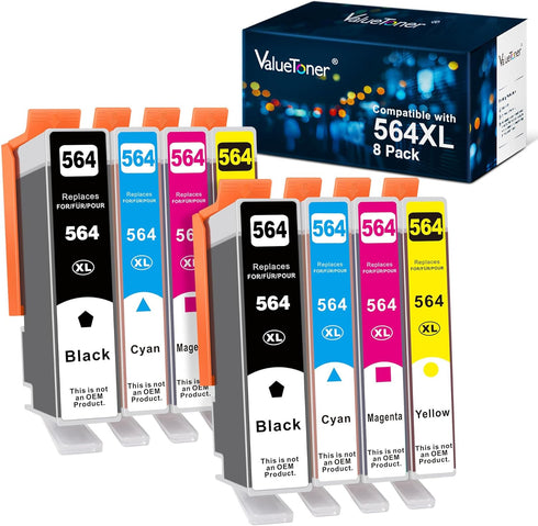 Valuetoner Compatible Ink Cartridge Replacement for HP 564 564XL High Yield for Photosmart 5520 6520 7520 (8-Pack)