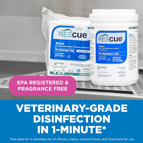 160-Count (Pack 1) REScue One-Step Disinfectant Cleaner & Deodorizer Wipes for Vet Use Cleaner for Kennels, Litter