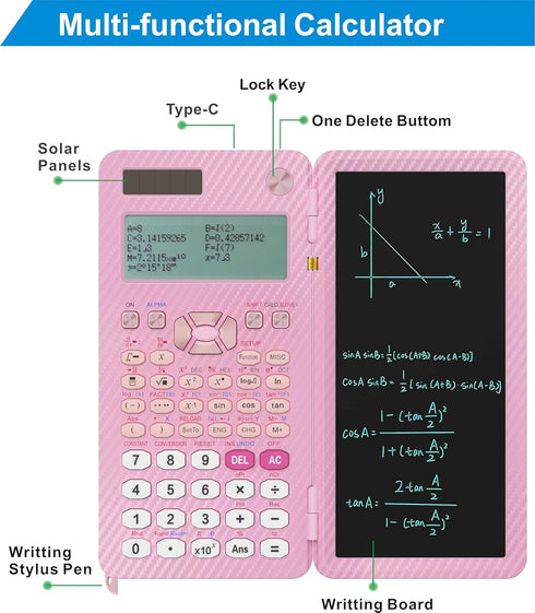 IPepul Scientific Calculators, 991EX Type-C Rechargeable, 552 Functions Solar Math Calculator, Pink