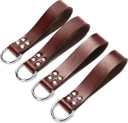 Leather Tool Belt Suspender Loops, Heavy Duty Strap Connectors, 4-Piece Set Accessories (Brown)