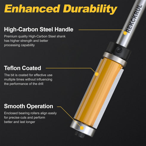 4Pcs Set, 1/4 Inch 1/2" 3/4", 1", 1-1/4", 1-1/2" Top and Bottom Bearing Flush Trim Router Bits Shank, Cutting Diameter