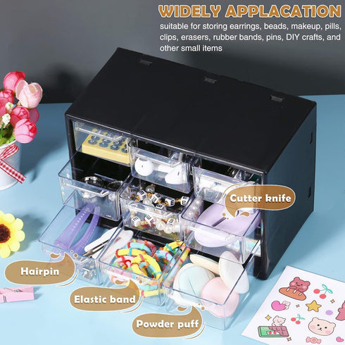 Rtteri 9 Pieces Mini Drawer Organizer, Plastic Desktop Storage Box with 9 Clear Drawers for Office