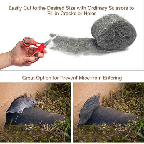 Steel Wool Mice Control - 2 Pcs 2.36"×9.84Ft for Wall Hole/Gap Filler, Keep Animals Away from Cracks and Vents
