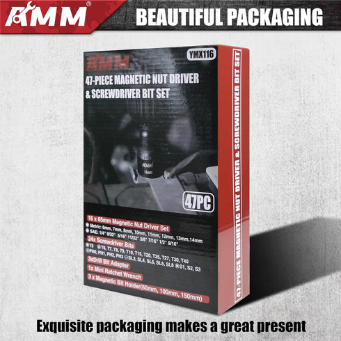 AMM 47PCS Set, Set 1/4" Magnetic Nut Driver & Screwdriver Bit Includes Nut Driver for Impact Drill, Screwdriver Bit