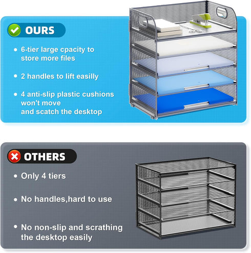 Marbrasse Paper Organizer Letter Tray, 5 Tier Mesh File Organizer with Handle for Home Office Supplies - Grey