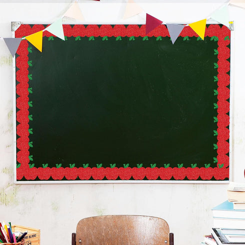 Whaline 65.6Ft Back to School Bulletin Board Border, Glitter Red Apple Die Cut Trim Roll for First Day of School