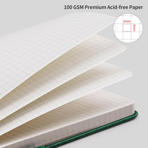 RETTACY Graph Paper Notebook, 192 Pages, Graph Grid Paper for Work, School, 100 GSM Paper, Leather Hardcover, Inner