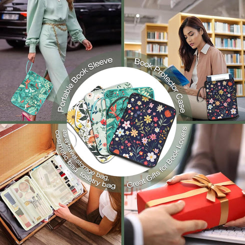Book Sleeve for Book Lovers Paperbacks, Book Protector Cover Bag with Zipper, Waterproof PU Leather Bible Cover Case