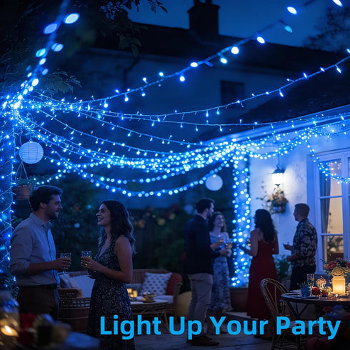 300 12 Dimmable, 75FT LED Blue Birthday Party Decorations String Lights with Modes Timer Waterproof Green Wire