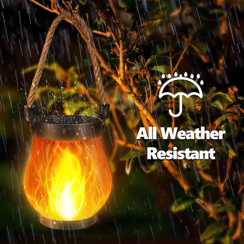 2 Pack Gen2 2 iBaycon Solar Lanterns Lights, Ultra-Real Flame Garden Lights with Dual Charging USB & Solar, Modes