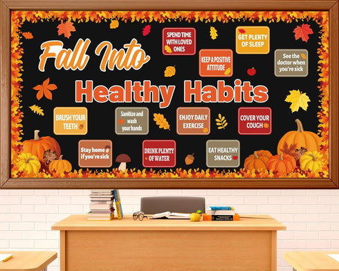 Fall Healthy Bulletin Board, Maple Leaves Pumpkin Cutouts for Class School Office