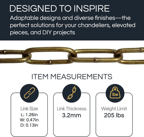 CH-S59-04-AB-10 (10 RCH Hardware Steel Chandelier Chain, Antique Brass Feet)