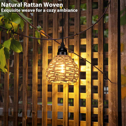 3 Pack Dimmable Outdoor Battery Operated Chandelier, Small Hanging Rattan Pendant Lights with Timer, Warm White