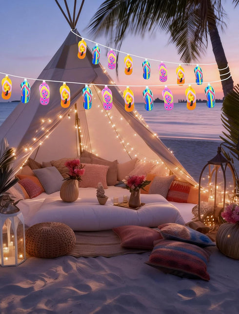 8.5Ft Summer 10L Summer, Beach Themed Lights, LED Flips Flops String Lights Plug in for Indoor and Outdoor Holiday Luau