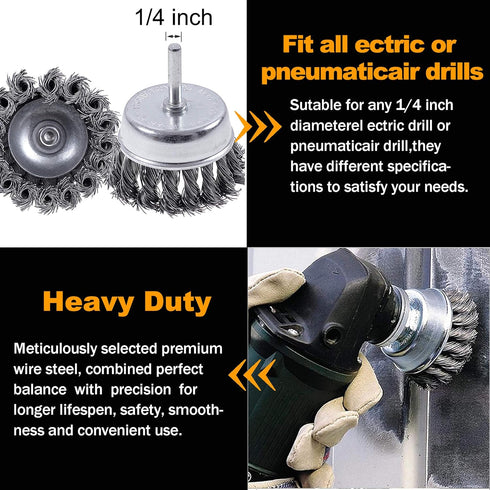7Pcs Set 1/4-Inch Rocaris Twist Knot Wire Wheel Brush for Drill Crimped Cup Wire Wheels Brush for Drill with Shank