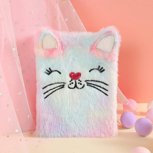 Lovely Animal Notebook, Kids Plush Diary for Girls, A6 Ruled Journal, 160 Pages