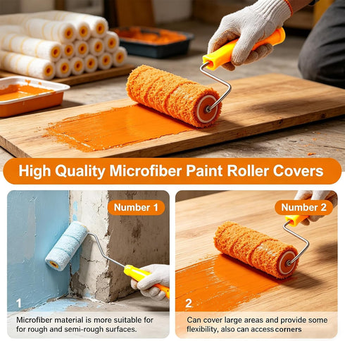 HJUHBDJ 35 Pack Set,21x 4" 12x 6" 3/8-Inch 2 Microfiber Paint Roller & Small Paint Roller Covers, Nap, Mini Paint