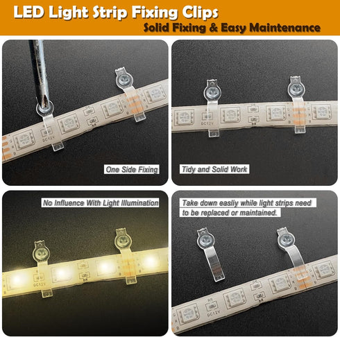 GRIVER 100 Pack Fixing,100 10mm Strip Light Mounting Brackets,Fixing Clips,One-Side Screws Included (Ideal for Wide