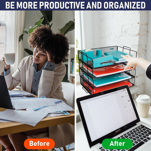 Stackable Paper Tray Desk Organizer - 4-Tier Metal Mesh Letter Organizers for Business, Home, School, Multi-Functional
