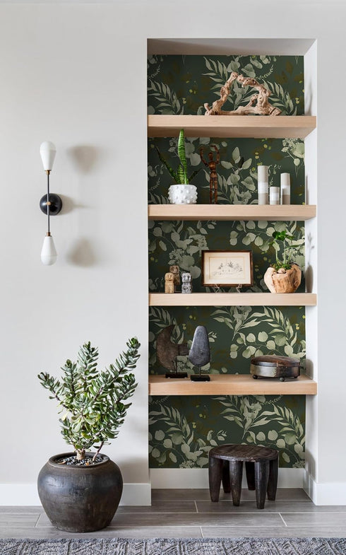 HAOKHOME 93042-4 Peel and Stick Wallpaper 17.7in x 9.8ft Boho Sage Green Eucalyptus