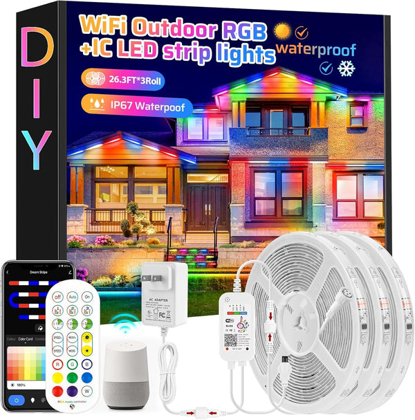 78FT IP67 WiFi RGB Outdoor Led Strip Lights Waterproof Led Light Strips