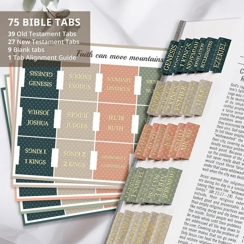 Taja 66 9 Bible Tabs for Women & Men, Laminated Bible Tabs for Study Bible, Large Print Neutral Bible Tabs for Easy