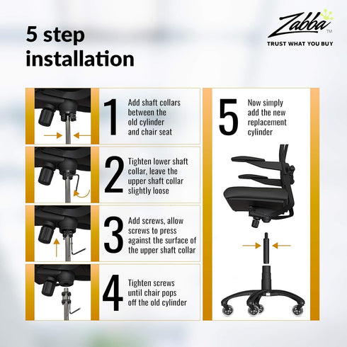Office Chair Cylinder Replacement with Removal Tool, Gloves, Gas Cylinder & Hydraulic Piston