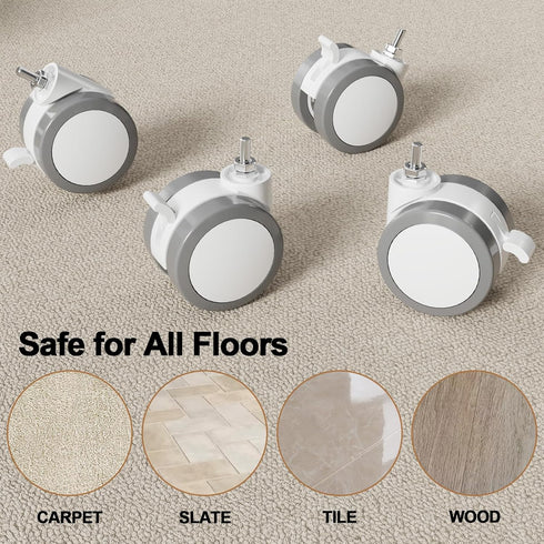 JOY Worker Lockable Stem Caster Wheels Set of 4, M8 Nylon Threaded Swivel Casters, 2.5 Inch