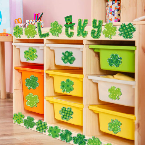 Whaline St. Patrick's Day Shamrock Cut-Outs, Green Clover Classroom Bulletin Board Decoration, 44Pcs