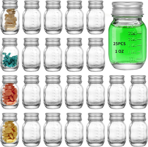 eispap 25Pcs Glass medicine bottles 1oz 30 ml Glass Reagent Bottles Transparent Sample