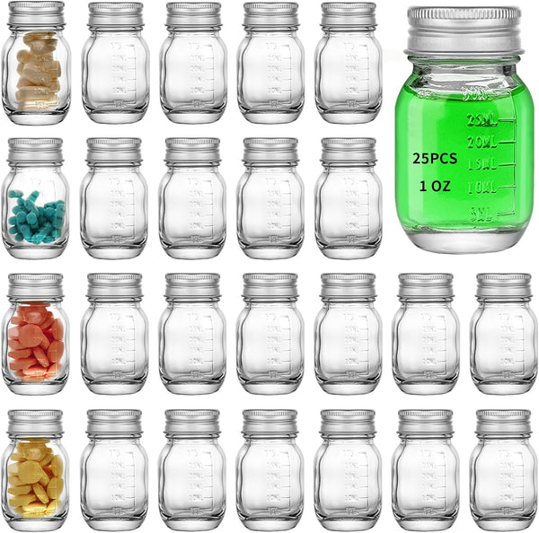 eispap 25Pcs Glass medicine bottles 1oz 30 ml Glass Reagent Bottles Transparent Sample