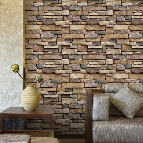 Yancorp 18"x120" Brick Wallpaper Peel and Stick Modern Stone Contact Paper Backsplash Self-Adhesive Wall Paper Kitchen Bedroom Accent Wall Brown Beige Removable Wallpaper by Yancorp
