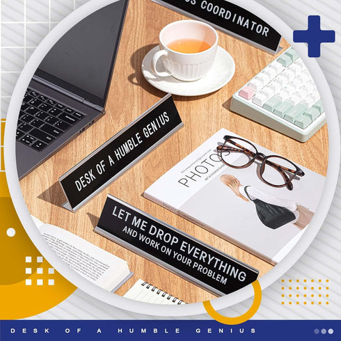 Juexica 8 Pcs Novelty Desk Signs, Funny Office Plaque Decor, Black Desk Plate for Women Men Friends Coworker Gift