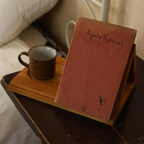 LITIVY Wooden Triangle Bookmark, Small Bookshelf with Drink Holder, Wood Book Reading Rest with Slotted, Book Corner