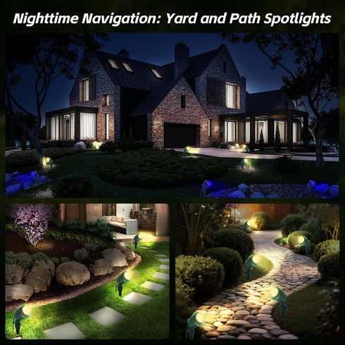 120V 2700K 3 IP67 (2 Pack, Spotlight Outdoor Plug-in, Warm White LED Landscape Spot Lights with RGB Lenses for Yard
