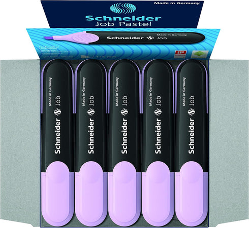 Schneider Job Pastel Highlighter, Chisel Tip 1 + 5 mm, Black Barrel, Lavender Ink, Box of 10 Highlighters (1528) -