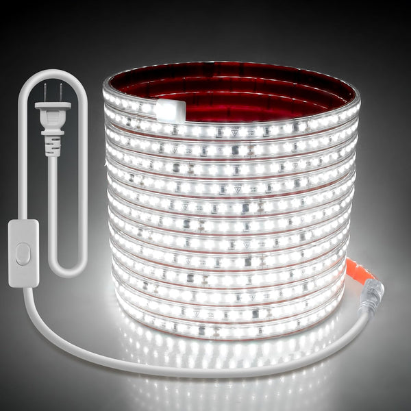 White LED Strip Lights 110V for Bedroom 20FT Adhesive Flexible Outdoor Waterproof