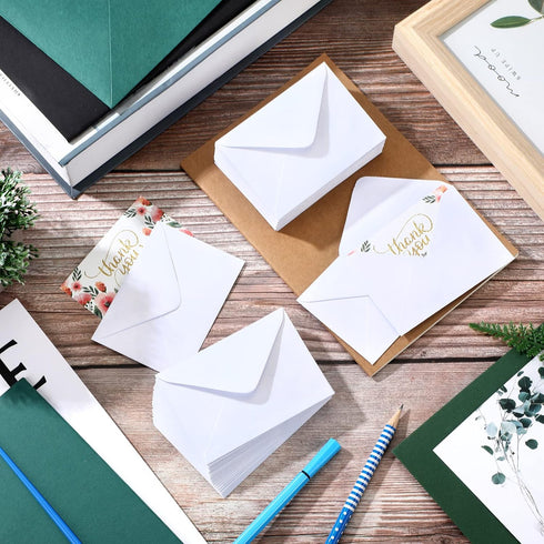 Outus 400 Pcs Mini Metallic Gift Card Envelopes, Small Business Cards Invitation Card Sleeves, 4 x 2.7 Inches (White)