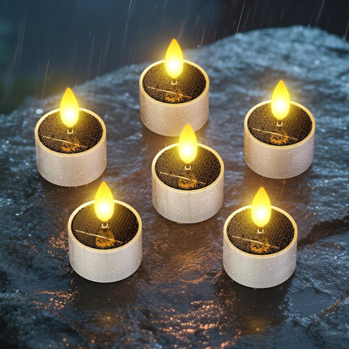 SoulBay Solar Tea Lights Outdoor Waterproof, 6 Pack Small Flameless Flickering Small