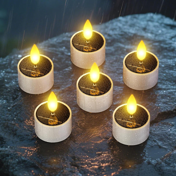 SoulBay Solar Tea Lights Outdoor Waterproof, 6 Pack Small Flameless Flickering Small